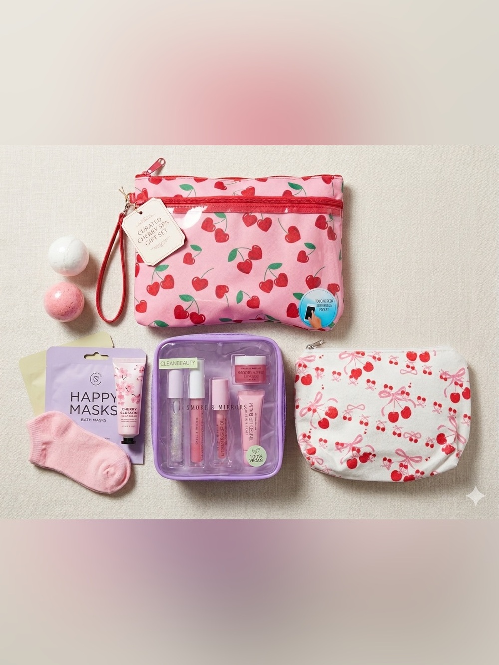 NIB Cherry Spa & Self-Care Bundle | Laneige, Smoke & Mirrors + Swim Sack